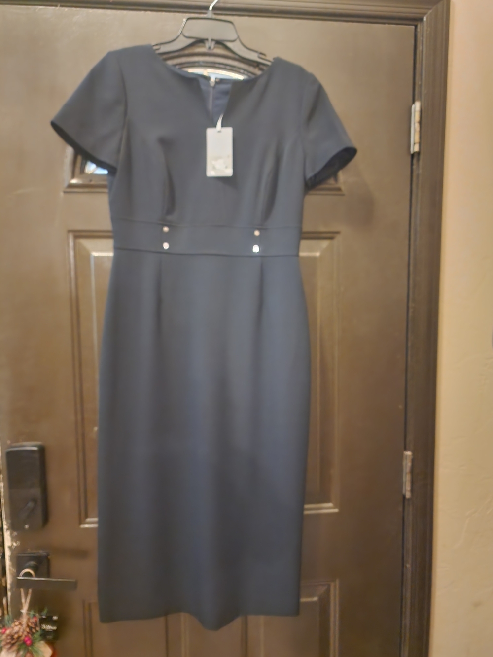 Preston & York Navy Short-Sleeve Sheath Midi Dress
